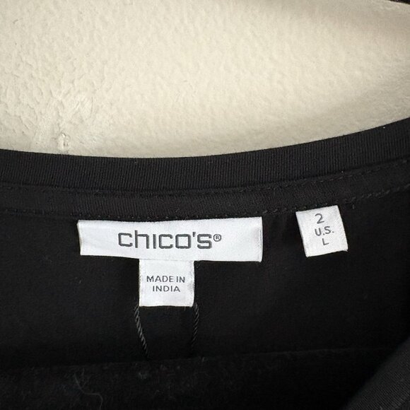 Chicos Women Sz 2 US L Black Touch Of Cool Short Sleeve Draped Front Tee NWT - Picture 9 of 13